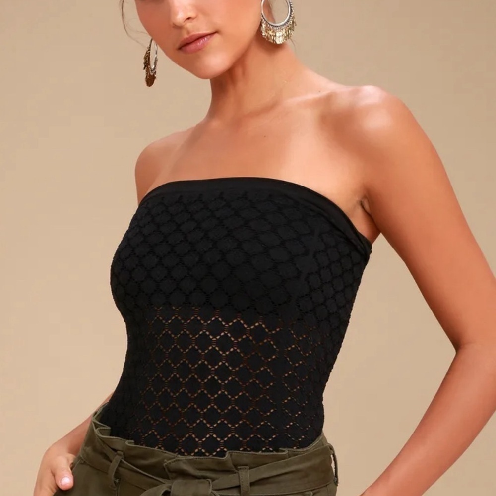 Free People Intimately Pineapple Seamless Strapless Tube Top Black size M/L NWOT